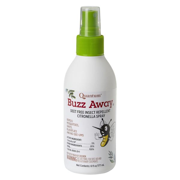 Quantum Health Buzz Away Insect Repellent DEET Free Citronella Oil Outdoor Mosquito Gnat Black Fly & No-See-Um Bug Spray Powerful Plants Repel Bugs Off Skin, Safe for Kids - 6 Ounce