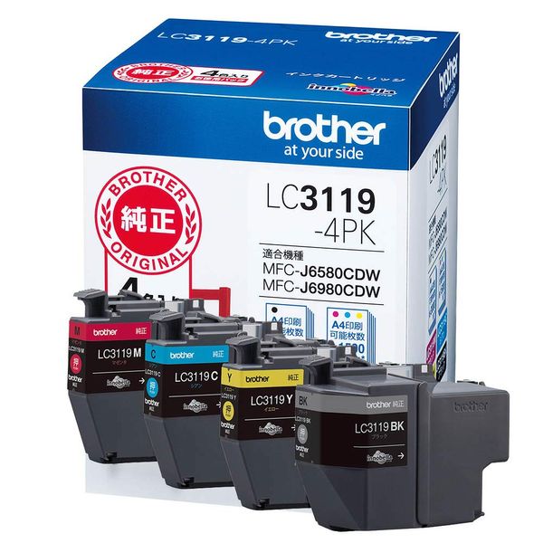 Brother Industries LC3119-4PK Ink Cartridges 4 Color Pack (High Capacity) Compatible Model Numbers: MFC-J6983CDW, MFC-J6583CDW, MFC-J5630CDW, Others