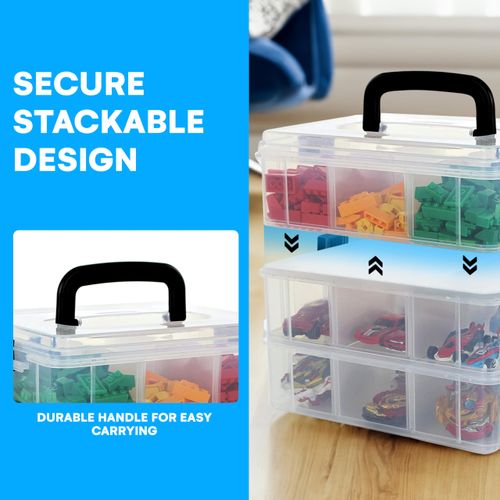 Bins & Things Clear 3-Tier Stackable Storage Containers with Lids - 18 Adjustable Compartments for Bead - Organizing Drawers for Jewelry, Kids Toys, Makeup