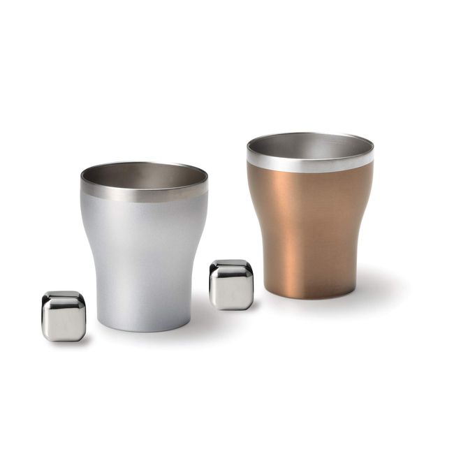 Apex Heart ER-1445 Locking Cups, Pair of Double Layers, Non-Melting Ice, 8.5 fl oz (250 ml), Silver x Bronze, Wooden Box, Stainless Steel, Gift Set, Present, Eterno