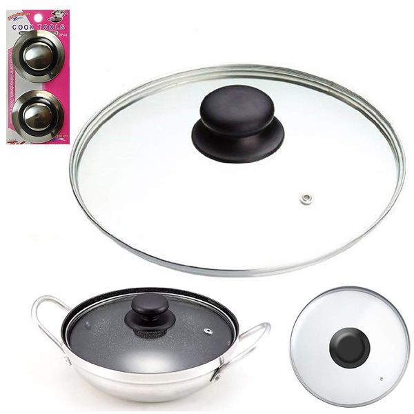 20cm Tempered Glass PAN LID & PK2 Pan Lid KNOBS -Replacement Wok Lid, Stir Fry Pan Lid, Stock Pots Lid, Casserole Pan Lid, Saucepan Lid (20cm Pan Lid)