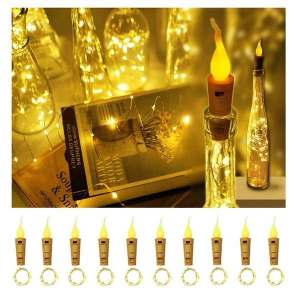 Wine Bottle Lights with Candle Flame, 10 Pack 20 LED Flameless Cork String Li...