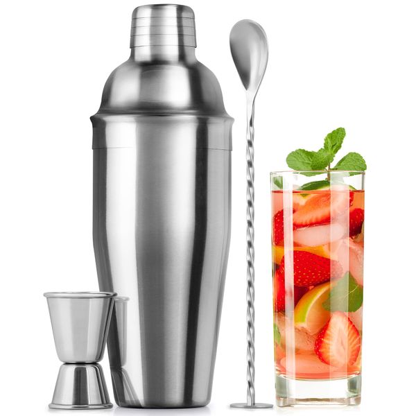 Großes 24-oz-Edelstahl-Cocktail-Shaker-Set – Mischgetränke-Shaker – Martini-Shaker-Set mit integriertem Sieb, doppelseitigem Jigger und Kombi-Stößel-Rührlöffel – Pro Margarita Shaker – von Zulay