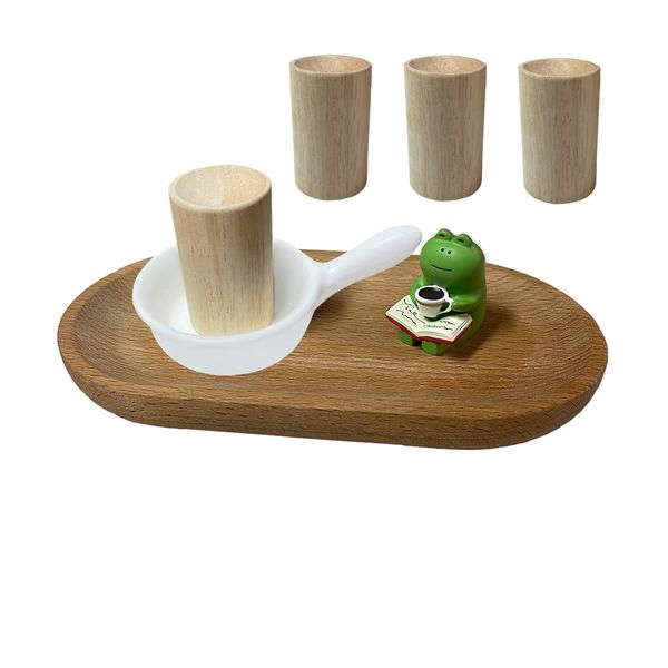 SRrabbit Aroma Diffuser Natural Wooden Aroma Dish Gift Box Included (4 Aroma Dishes, Wooden Dish, Frog Mascot, White Frying Pan-shaped Plate)