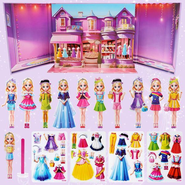 Magnetic Dress Up Dolls,Paper Dolls for Girls Ages 4-10,DIY Princess Magnetic Dress-Up Doll Pretend Play Set, Great for Girl Birthday (Amy - Stereoscopic Book)