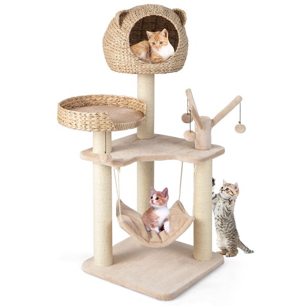 48" Tall Cat Tree Tower Multi-Level Play Activity Center w/Condo Hammock Cushion