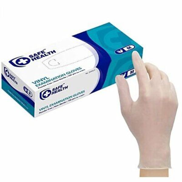 100PK Safe Health Vinyl Exam Gloves Disposable Powder-Free Latex-Free LG Clear