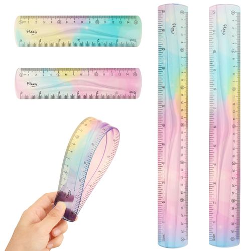 4PCS Flexible Rulers - 6inches & 12inches Bendable Plastic Ruler - Centimeters and Inches Scale Marked Rulers -Gradient Color Soft Ruler for Student School Classroom Office Supplies