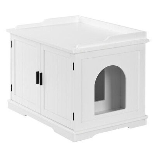 Extra Large Cat Litter Box Enclosure Hidden Furniture White Pet Cabinet