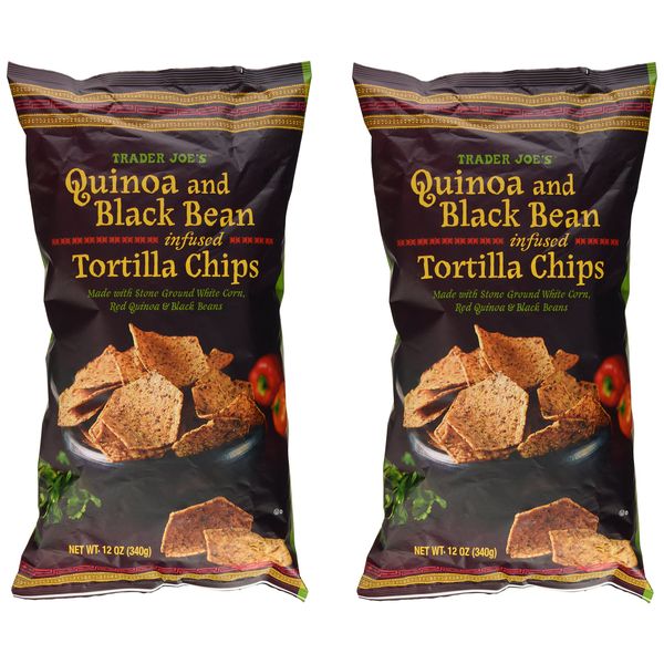 Trader Joe's Quinoa & Black Bean Infused Tortilla Chips Made with Stone Ground White Corn, Red Quinoa & Black Beans - 12 Oz. (Pack of 2 -Total of 24 Oz.)