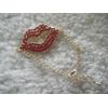 Red Rhinestone Gold Plated Lips Connector