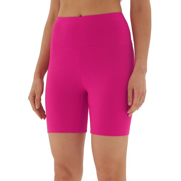 sissycos Damen Sportshorts Hohe Taille, Leggings Kurz für Fitness Gym Strumpfshort, Elastische Radlerhose Sweatpants 1/2 (Pitaya Rosa, L)