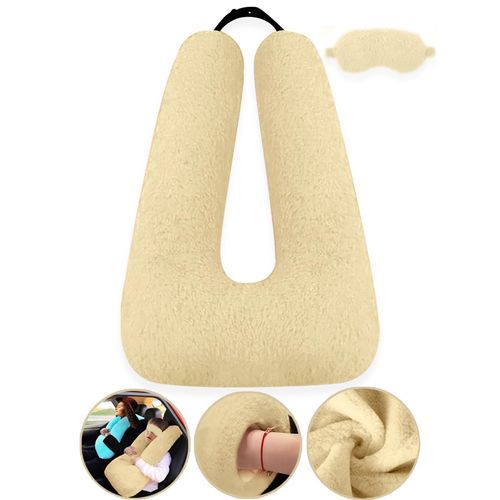 Sexysamba Travel Pillow with Sleep Mask Set Car Pillow Kids Travel Pillow for Sleeping U Shaped Car Seat Pillow Head Neck Body Support for Kids and Adults Road Trip Accessories,Warm Yellow