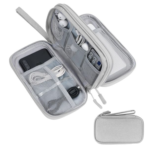 Skycase Kabeltasche,Elektronische Tasche,Elektronikzubehör Organizer,Tragbare Kabelorganizer,Doppelte Kabel Tasche für Elektronische Accessoires USB Powerbank SD-Karte Ladekabel,Grau