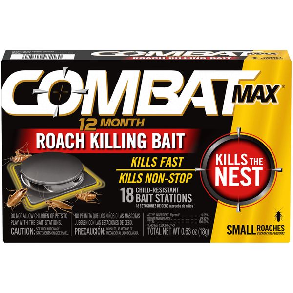 Combat Max 12 Month Roach Killing Bait, Small Roach Bait Station, Child-Resistant, 18 Count