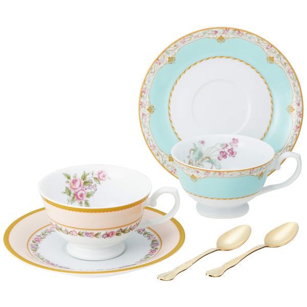 Narumi 41720-33457 Floral Boutique Cup and Saucer Set, 6.8 fl oz (190 cc), Spoon Included, Set of 2