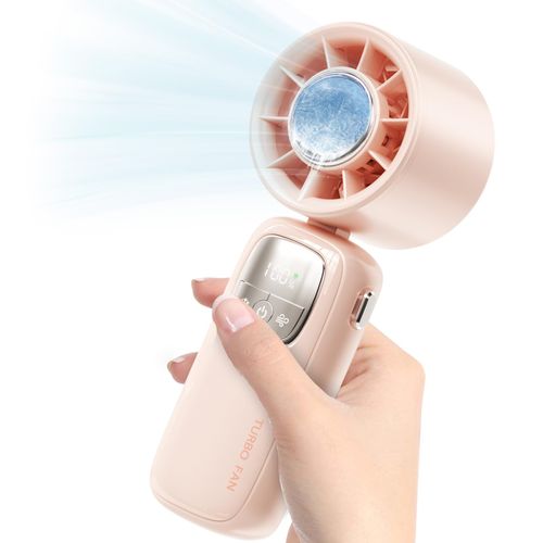 Portable Ice Cooling Handheld Fan – 4000mAh Rechargeable, Foldable Fan with LED Display, 3-in-1 Handheld/Neck/Desktop Use, 100-Speed Adjustable, Perfect for Outdoor, Travel, Work, Camping (Pink)
