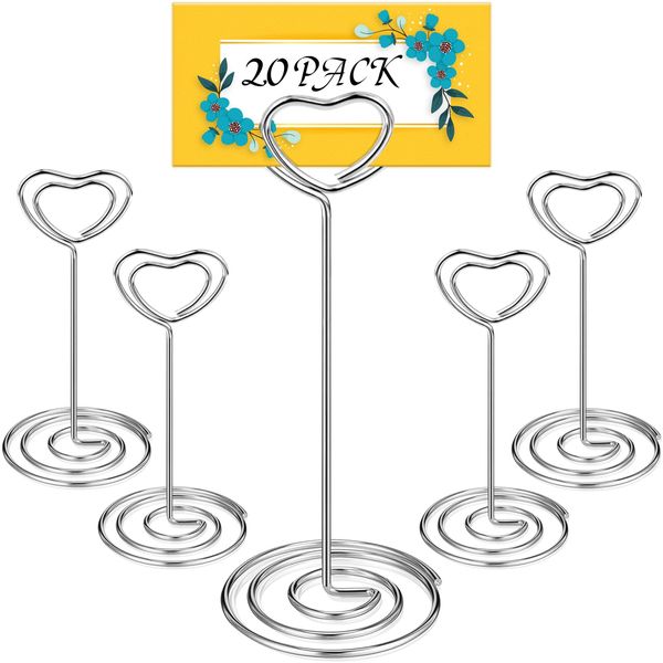 Eiito Table Number Holders 20Pcs ,Place Card Holder Stands for Wedding Party Graduation Reception Restaurant Home Centerpiece Decorations Office - 3.35 Inch (Silver)