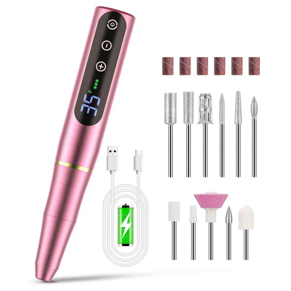 NAILGIRLS Portable Electric Nail Drill - Rechargeable Nail Drill Machine Kit 35000RPM Professional Cordless Electric Nail File for Acrylic, Gel Nails, Manicure Pedicure Polishing Tools Home Salon Use