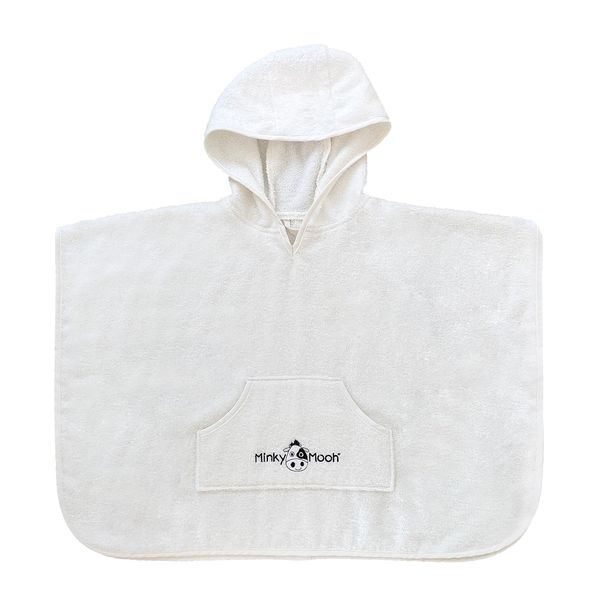 Minky Mooh Flauschiger Badeponcho Kinder aus Bio-Baumwolle, Oeko-TEX - 60x70 Badetuch Kinder Poncho - Frottee Badeponcho Mädchen, Jungen, Weiß