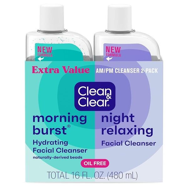 Clean &amp; Clear Day &amp; Night Daily Face Cleanser Morning Burst Hydrating Facial Cleanser &amp; Night Relaxing Deep Cleansing Face Wash Oil-free &amp; Does not clog pores