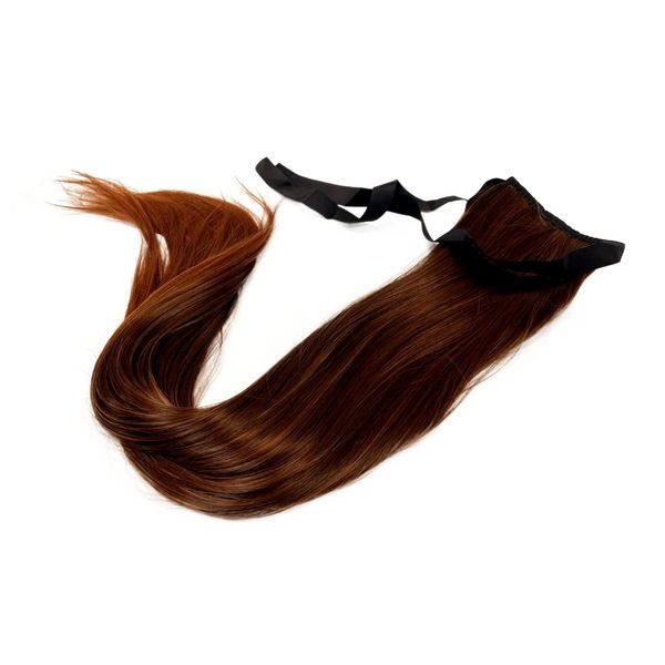 Prettyland 60cm Statikfrei lang-haar glatt Zopf Pferdeschwanz one-Piece Clip-In Haarteil Extensions braun gesträhnt 4T30