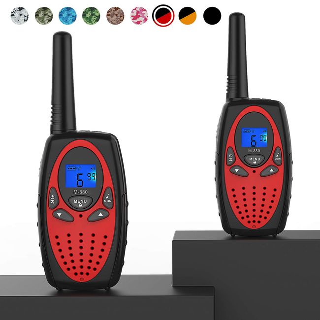 Topsung Walkie Talkies Long Range, M880 FRS Two Way Radio for Adults with Mic LCD Screen/Durable Wakie-Talkies with Noise Cancelling for Men Women Outdoor Adventures Cruise Ship (Red 2 in 1)