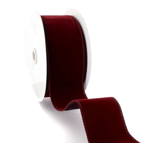 2.5" Wired Suede Velvet Ribbon – Soft Velvet Fabric with Wired Edges for Bows, Holiday Wreaths, Gift Wrapping, Floral Arrangements and DIY Craft Projects (Burgundy, 10 yds)
