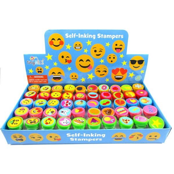 Tiny Mills 50 Pcs Emoji Assorted Stamps for Kids Self-Ink Stamps (50 Different Designs) for Emoji Birthday Party Favors,Goodie Bag Pinata Fillers, Game Prizes, Classroom Rewards, Teacher Stamps