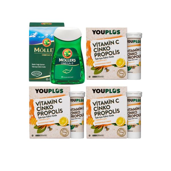 Omega 3 60 Kapsül Youplus Vitamin C Çinko Propolis 20 Efervesan Tablet 3 Adet