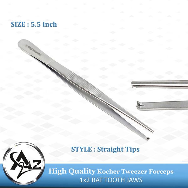 OR Grade Thumb Tissue Forceps 5.5" 1x2 Rat Teeth Tweezers Surgical Instruments