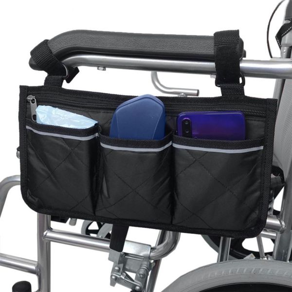 Koorium Wheelchair Bag with Pockets Mobility Aid Wheelchair Accessories Bag Wheelchair Side Storage Bag Universal Waterproof Armrest Side Bag Armrest Side Organizer for Mobility Scooter Walking Frame