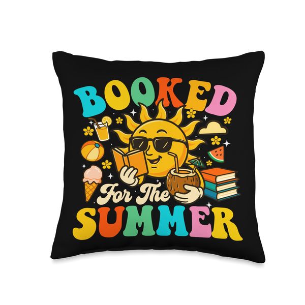 Booked For The Summer - Book Lover Reading Bookworm Reader Throw Pillow