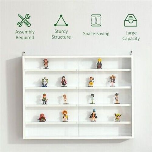 US 5-Tier Wall Display Shelf Unit Cabinet w/Adjustable Shelves Glass Doors White