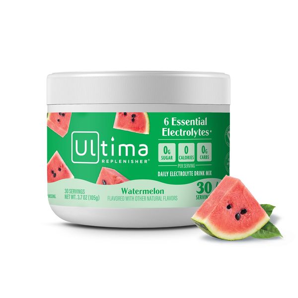 Ultima Replenisher Daily Electrolyte Drink Mix – Watermelon, 30 Servings – Hydration Powder with 6 Key Electrolytes & Trace Minerals – Keto Friendly, Vegan, Non-GMO & Sugar-Free Electrolyte Powder