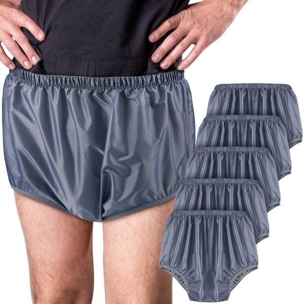 5 Pcs Adult Leakproof Underwear for Incontinence Washable Low Noise Reusable Waterproof Pants Adult Diaper Cover Incontinence Pants for Use with Cloth Diapers for Women Men (Gray, X-Large)