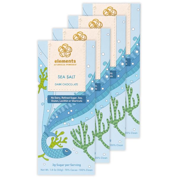 Elements Truffles Sea Salt Bar w/Turmeric - Heavy Metal Tested- Dairy Free Chocolate Bar - Paleo, Gluten Free, Non-GMO, Raw & Organic Chocolate Bar - Ayurveda Inspired Healthy Chocolate Bar -4 Pack