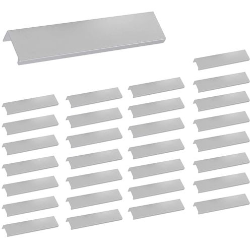 LC LICTOP Edge Pull Handles for Cabinets, 5.9 Inch Aluminum Alloy Finger Tab Pulls, Concealed Drawer Handles for Kitchen, Dresser, Wardrobe, 5 Inch Hole Spacing, 30Pcs Silver Edge Pulls