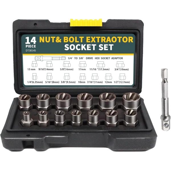 14PCS Impact Bolt Extractor Set Nut Remover Stripped Extraction Socket Tools