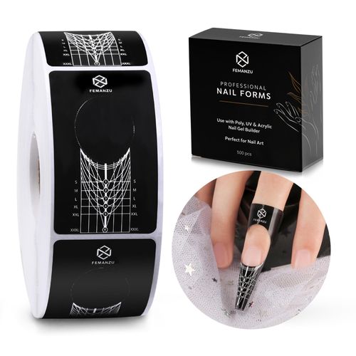 Femanzu 100 stencil autoadesivi per nail art, per unghie in gel artificiale (nero, confezione da 500)