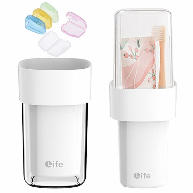 Travel Toothbrush Holder for Bathroom with 5 Toothbrush Head Protective Case, 1pcs White Covered Toothbrush Holders Can be Used as Toothbrush Travel Container for Camping School Business Trip Shower