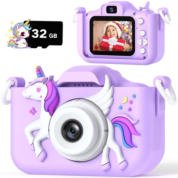 2024 Upgrade Unicorn Kids Camera for Girls, Christmas Birthday Gift for Girls Boys, 1080P HD Selfie Digital Video Camera for Toddlers, Cute Portable Little Girls Boys Gifts Toys for 3 4 5 6 Years Old