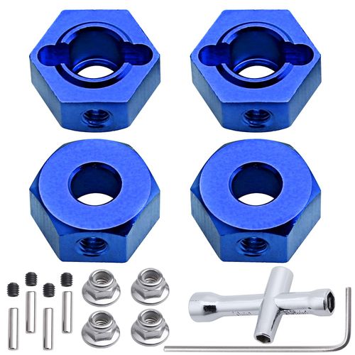 Hobbypark Aluminum 12mm Hex Wheel Hubs Adapters with Locknuts for Arrma 1/10 Granite Voltage MEGA 2WD Granite 4X4 Big Rock Senton, Set of 4 (Blue)