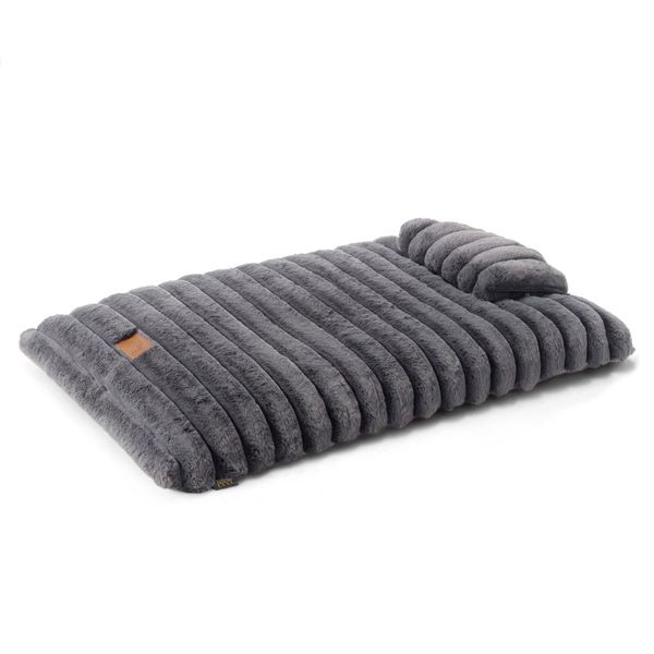 New Ribbed Bubble Stripe Pillow Crate Mat Pet Bed, Machine Washable Cover,grey