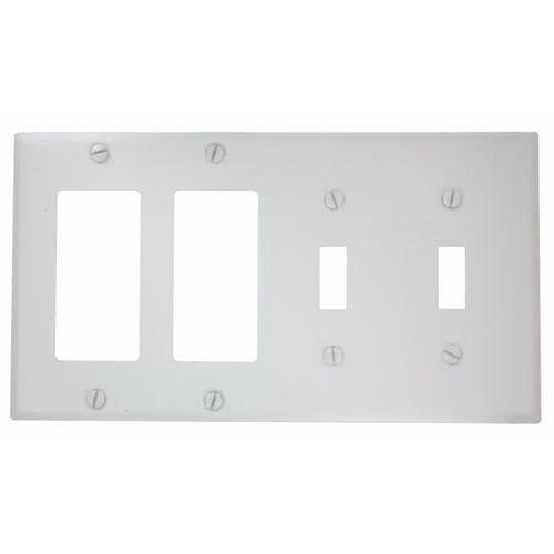 Leviton P2262-W 4-Gang 2-Toggle Decora/GFCI Device Combination Wallplate, Device Mount, White