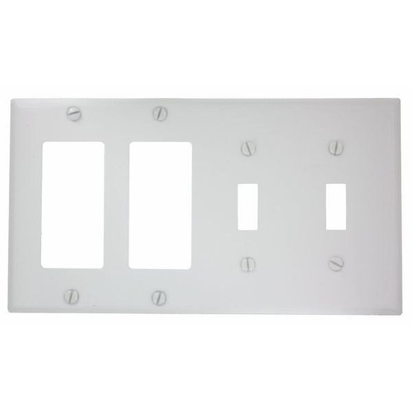 Leviton P2262-W 4-Gang 2-Toggle Decora/GFCI Device Combination Wallplate, Device Mount, White