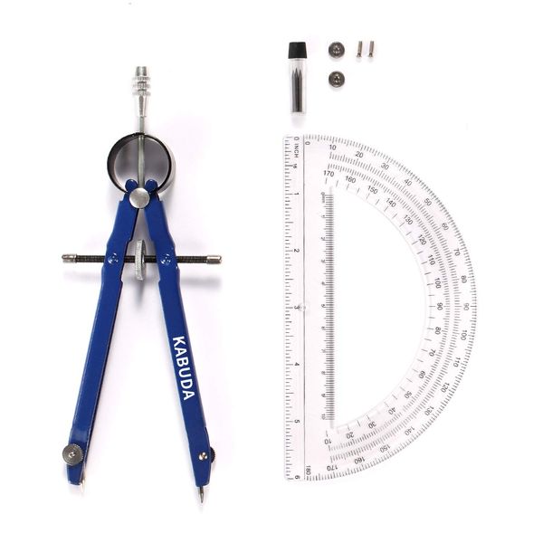 Professional Precision Compass Set, Metal Spring Bow Compass with Protractor, Lock, Pencil Leads & Screw Replacements, for Geometry, Math, Drafting, Drawing & Measuring, School & Office Supplies