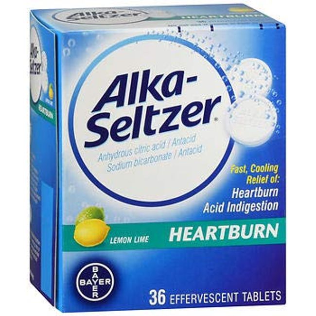 Alka-Seltzer Heartburn Effervescent Tablets Lemon Lime - 36 ct, Pack of 3