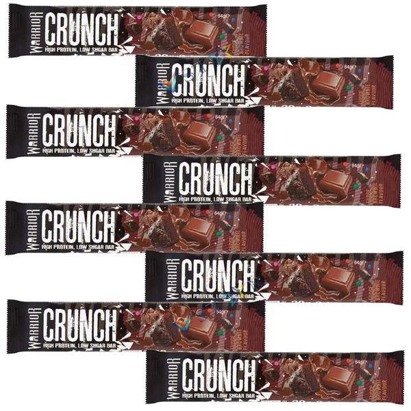 Warrior Crunch Chocolate Chip Cookie Dough,High Protein Low Sugar Bar Fudge Browni & White Chocolate Crisp Protein Bar, 64g (Pack of 8, High Protein Low Sugar Bar Fudge Brownie Flavour)