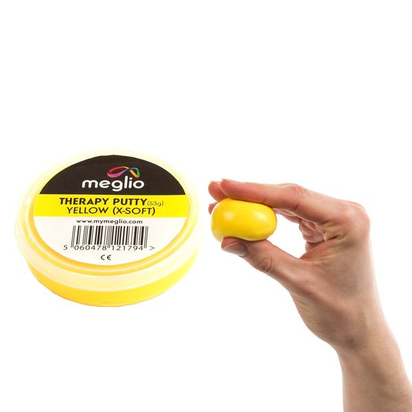 Meglio Hand Therapy Putty - Strength Training & Stress Relief, Hand Exercise Putty for Adults & Childrens, Variable Resistive Strength | (Yellow X-Soft, 53g)